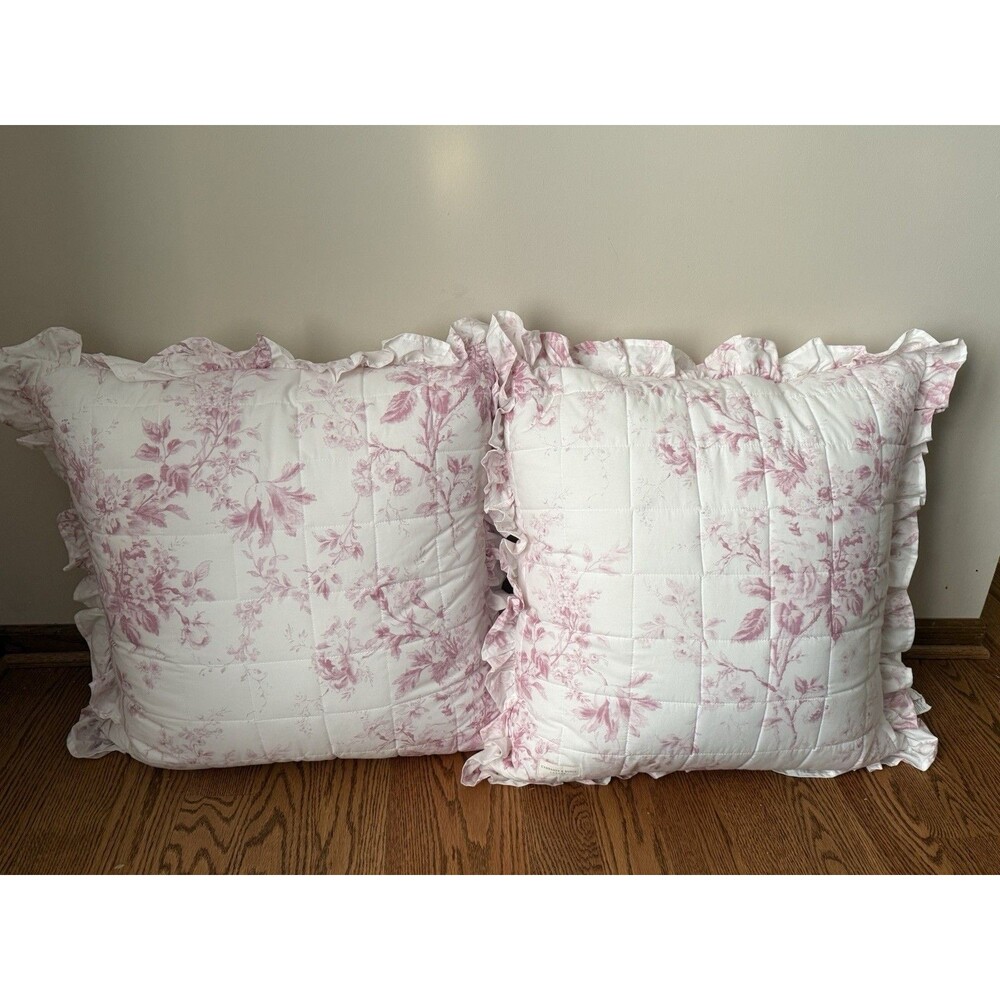 Cabbages & Roses London Pink Alderney Raspberry Quilted Euro Sham Pillows Set 2